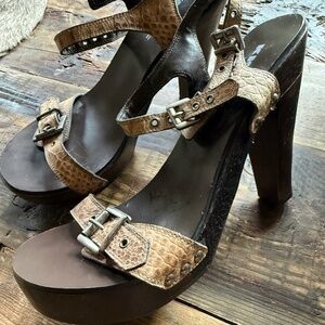 Brazilian leather platform sandals shoes 4” wood heel size 8